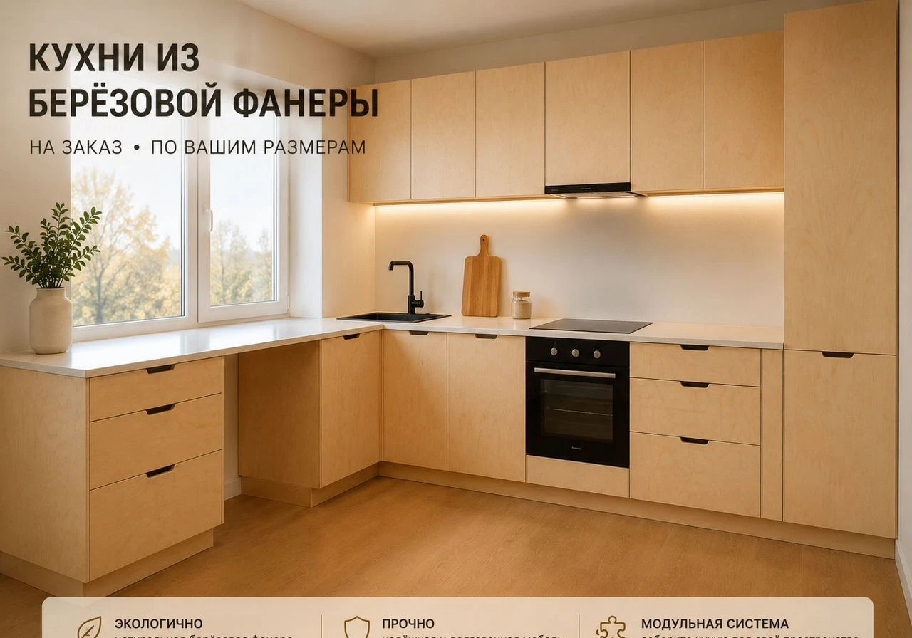 Прямая кухня из фанеры с мойкой